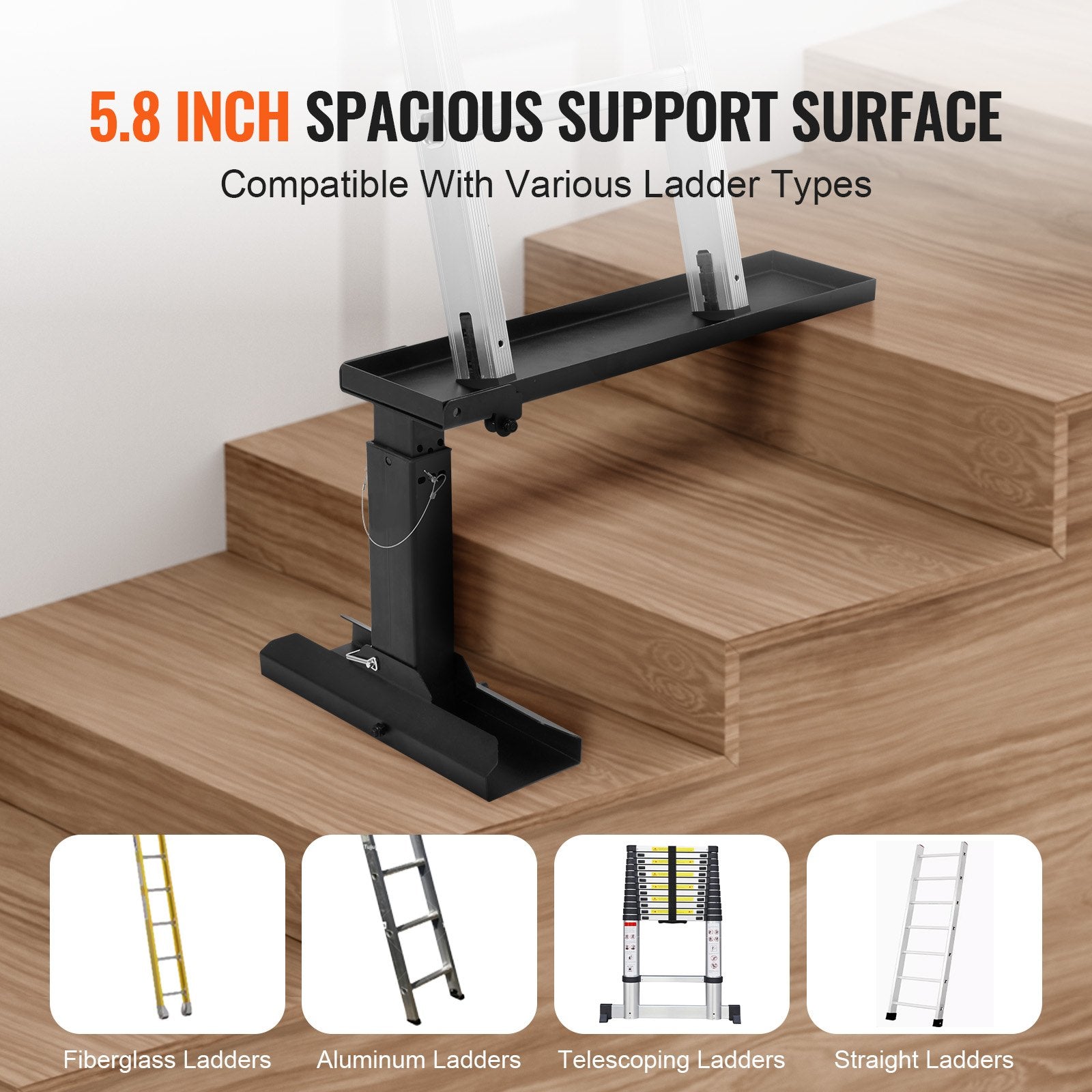 VEVOR Ladder Levler, 29.8 L x 11.4-18 in H Support Surface, Steel Ladder Leveling Tool, Folding Pitch Hopper, Stair Ladder Stabilizer Easy to Use,Extension Ladder Accessories for Uneven Ground