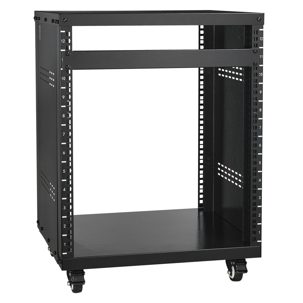 VEVOR 12U AV Rack Stand, 136.08kg Capacity, Network Stereo Recording Studio Rack with Lockable Caster Wheels Round & Square Holes, Special Vent for 482.6 mm Audio Video Musical & IT Equipment Mounting