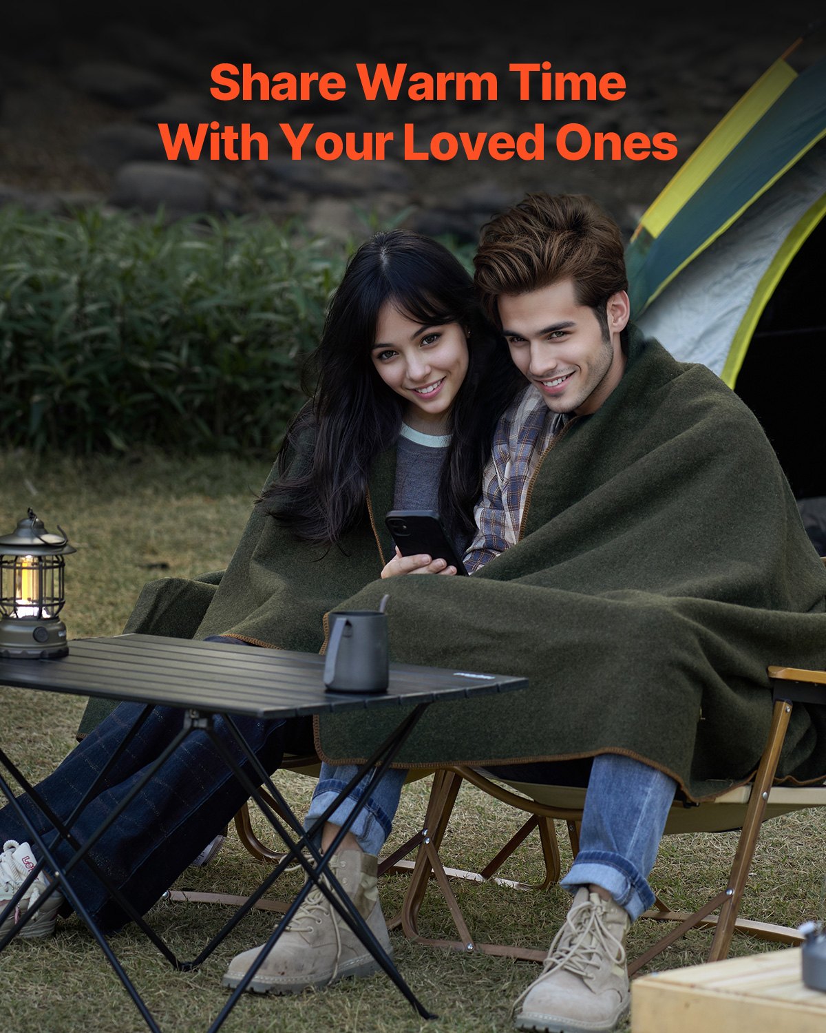 VEVOR Wool Camping Blanket, Large Warm Stadium Blanket, Waterproof & Windproof, Flame Retardant, Great for Outdoors, Picnics, Hiking, Sports Events, Travel, 1.62 m x 2.23 m (80% Wool), Army Green