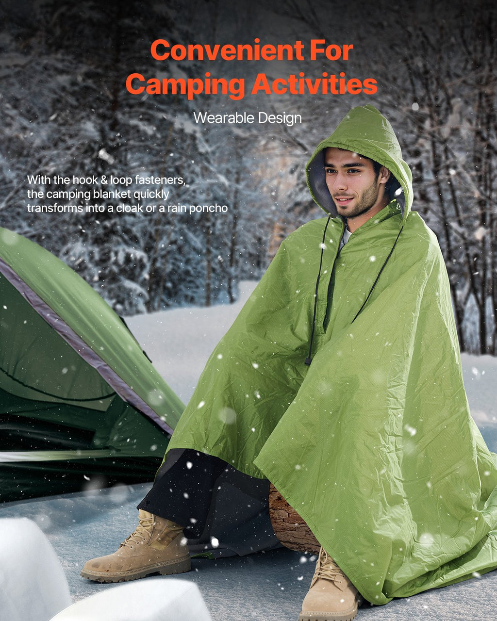 VEVOR Camping Blanket 2 m x 1.5 m Wearable Warm Stadium Blanket Army Green