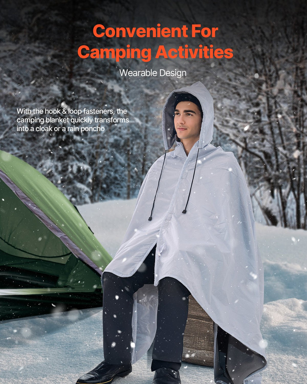 VEVOR Camping Blanket 2 m x 1.5 m Wearable Warm Stadium Blanket Light Grey.