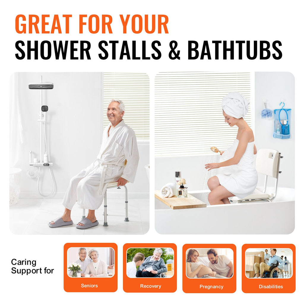 VEVOR Shower Chair, Shower Seat with Back, Adjustable Height Shower Stool, Shower Chair for Inside Shower Bathtub, Non-slip Bathroom Bench Bath Chair for Elderly Disabled Handicap, 158.8 kg Capacity