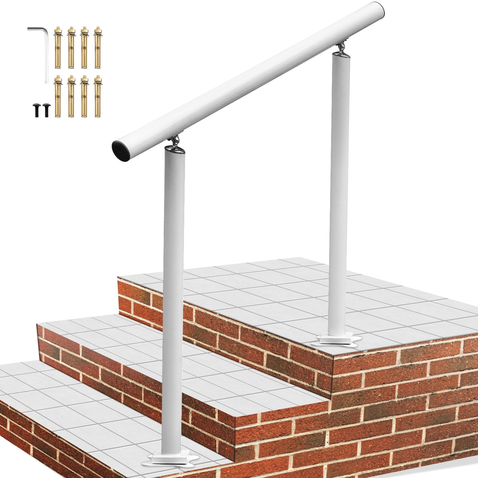 VEVOR Handrail Outdoor Stairs, 3ft, 34 Inch Outdoor Handrail, Outdoor Stair Railing Adjustable from 0 to 60 Degrees Handrail for Stairs Outdoor White Aluminum Stair Railing for Garden, Office Area
