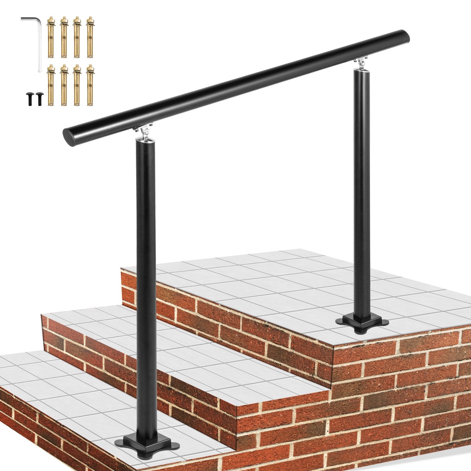 VEVOR Handrail Outdoor Stairs, 3ft, 34 Inch Outdoor Handrail, Outdoor Stair Railing Adjustable from 0 to 60 Degrees Handrail for Stairs Outdoor Black Aluminum Stair Railing for Garden, Office Area