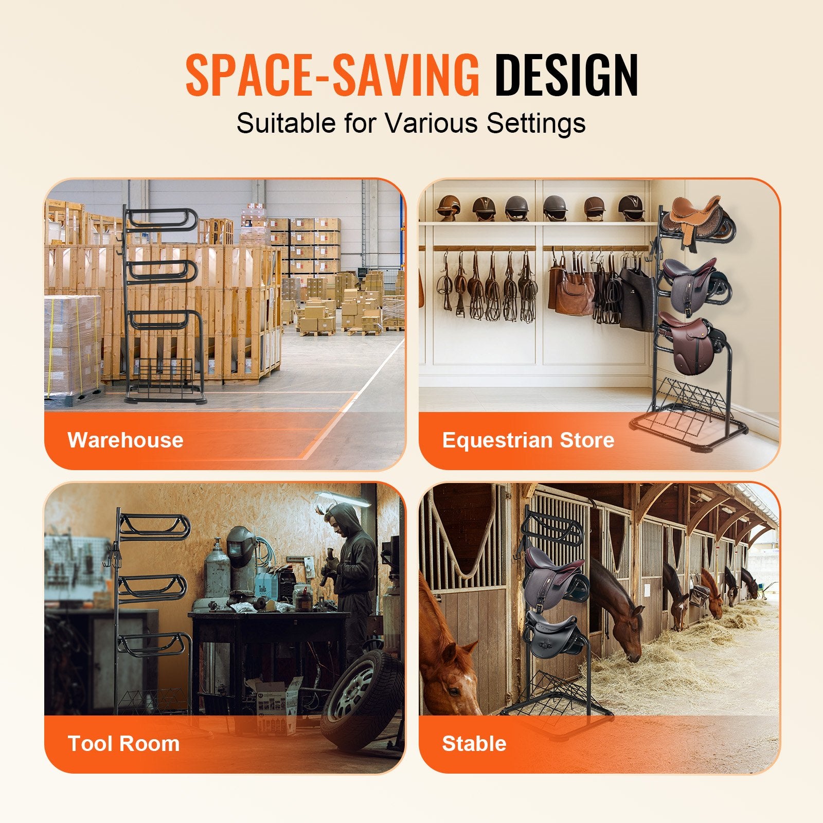 VEVOR Freestanding Saddle Stand, 30 x 30 x 68.5 in, 3 Tiers Saddle Rack, Heavy Duty Saddle Blanket Holder with Removable & Rotating Tiers, English & Western Saddle Rack for Tack Room Organization