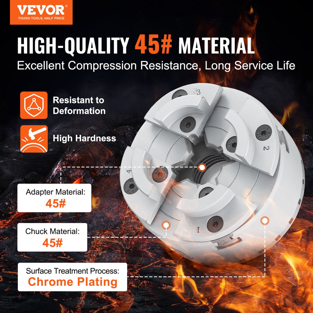 VEVOR KP96 Lathe Chuck, 4-Jaw 96 mm Diameter, Metal Lathe Chuck Turning Machine Accessories, Self-centering Tool, for Lathe, Precision Machining, Grinding Machines, Milling Machines