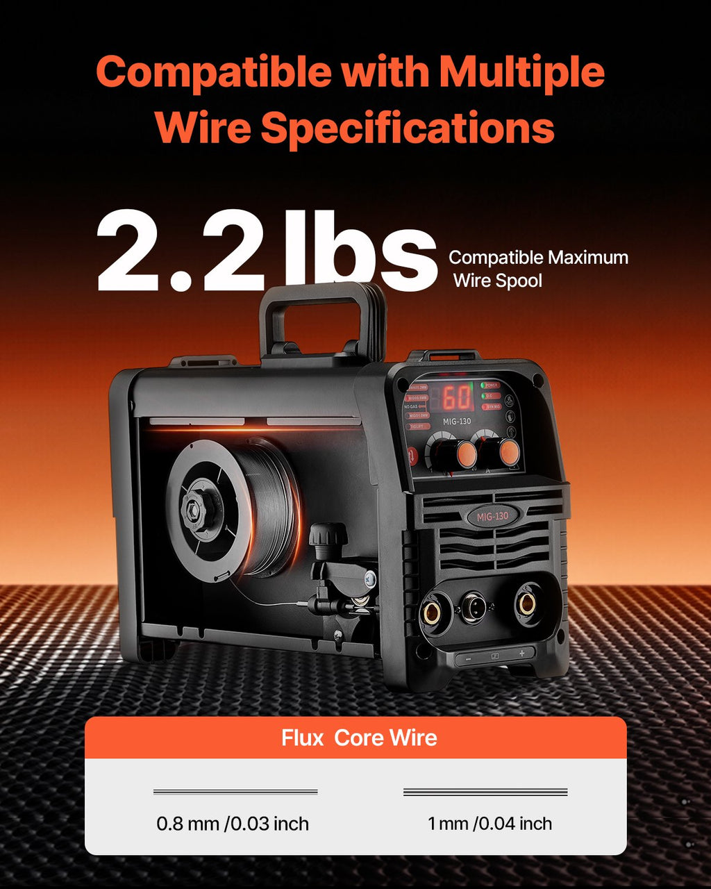 VEVOR MIG Welder, 130Amp Synergic Mig Welding Machine, 3-in-1 Flux Core MIG/Stick/Lift TIG Multi-Process Welder Machine, Portable Mig Welder with IGBT Inverter Technology & Digital Display Screen