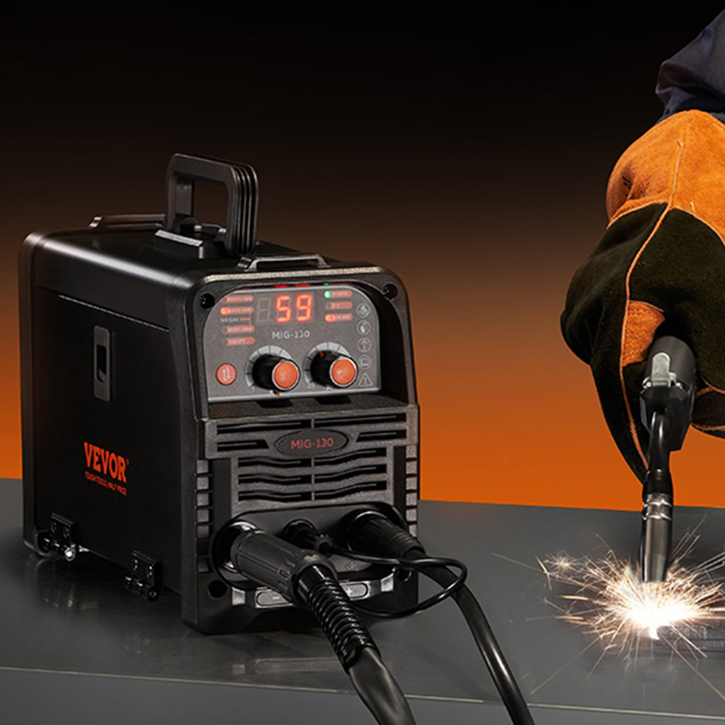 VEVOR MIG Welder, 130Amp Synergic Mig Welding Machine, 3-in-1 Flux Core MIG/Stick/Lift TIG Multi-Process Welder Machine, Portable Mig Welder with IGBT Inverter Technology & Digital Display Screen