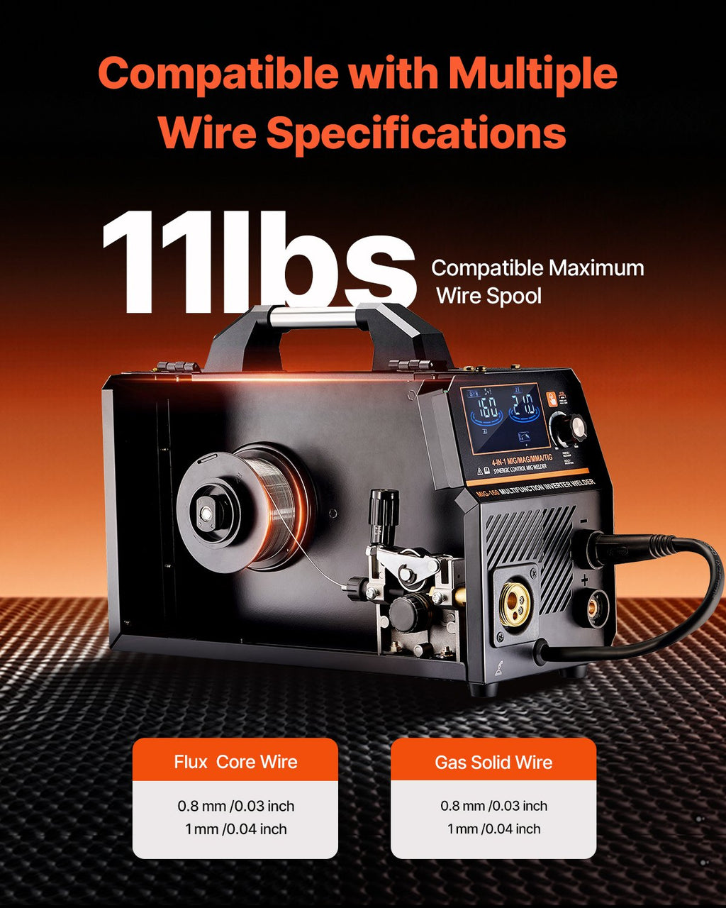 VEVOR MIG Welder, 160A Synergic Mig Welding Machine, 4-in-1 Gas MIG/Flux Core MIG/Stick/Lift TIG Multi-Process Welder Machine with IGBT Inverter Technology and LCD Screen Display