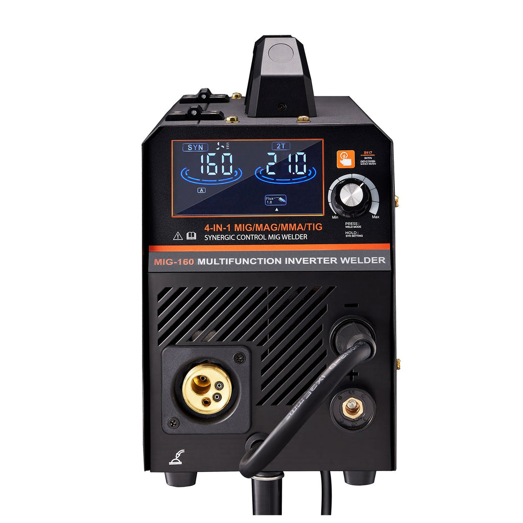 VEVOR MIG Welder, 160A Synergic Mig Welding Machine, 4-in-1 Gas MIG/Flux Core MIG/Stick/Lift TIG Multi-Process Welder Machine with IGBT Inverter Technology and LCD Screen Display