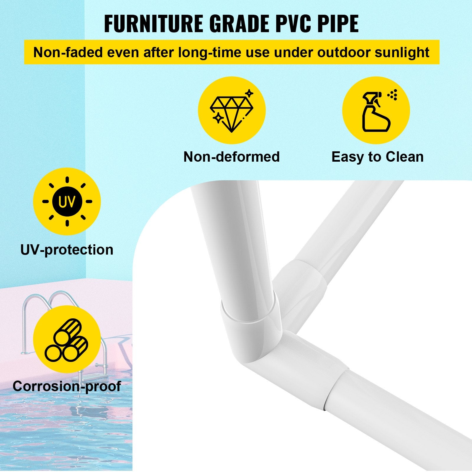 VEVOR Pool Towel Rack, 5 Bar, Milky, Freestanding Outdoor PVC Curved Poolside Storage Organizer, Include 8 Towel Clips, Mesh Bag, Hook, Also Stores Floats and Paddles, for Beach, Swimming Pool, Home