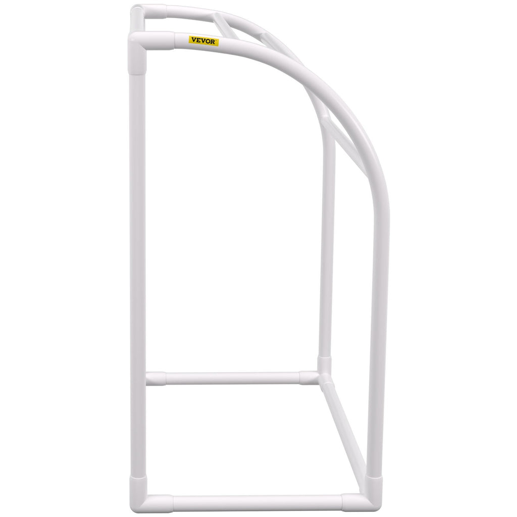 VEVOR Pool Towel Rack, 5 Bar, Milky, Freestanding Outdoor PVC Curved Poolside Storage Organizer, Include 8 Towel Clips, Mesh Bag, Hook, Also Stores Floats and Paddles, for Beach, Swimming Pool, Home