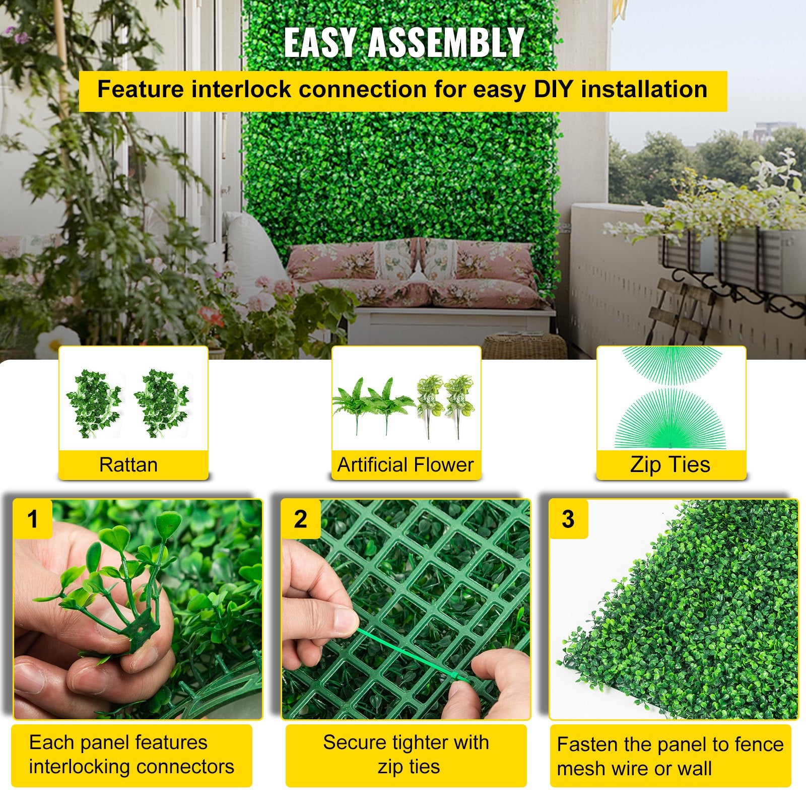 VEVOR Artificial Boxwood Panels, 14 PCS50.8x50.8cmBoxwood Hedge Wall Panels, PE Artificial Grass Backdrop Wall 4 cm , Privacy Hedge Screen for Decoration of Outdoor, Indoor, Garden, Fence, and Backyar