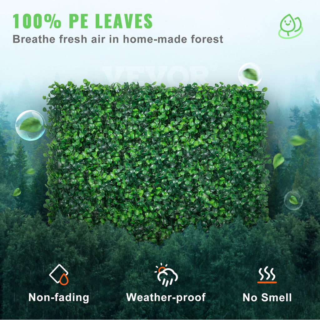 VEVOR Artificial Boxwood Panel UV 12pcs Boxwood Hedge Wall Panels Artificial Grass Backdrop Wall 20X20" 4cm Green Grass Wall Fake Hedge for Decor Privacy Fence Indoor Outdoor Garden Backyard