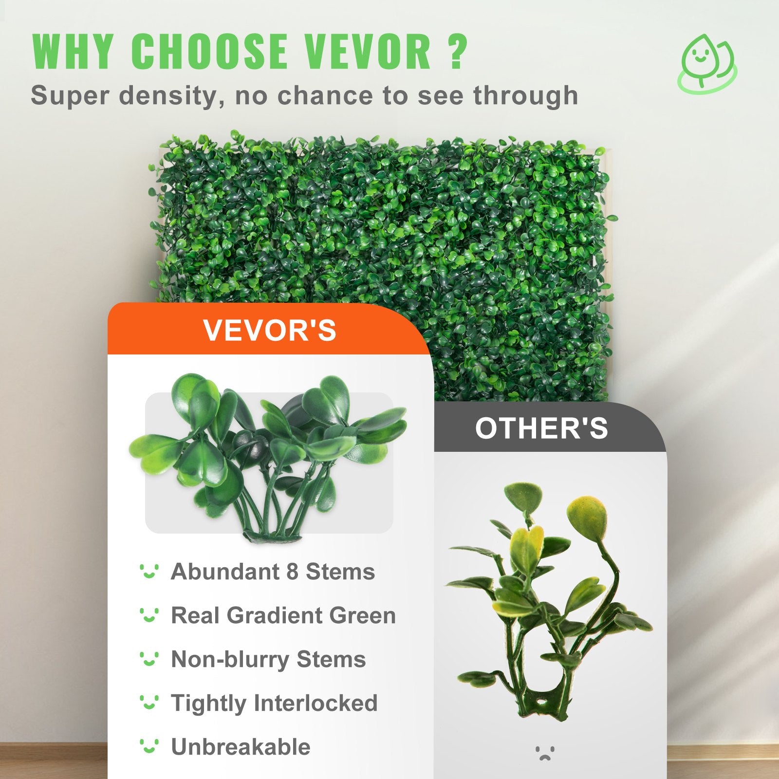 VEVOR Artificial Boxwood Panel UV 12pcs Boxwood Hedge Wall Panels Artificial Grass Backdrop Wall 20X20" 4cm Green Grass Wall Fake Hedge for Decor Privacy Fence Indoor Outdoor Garden Backyard