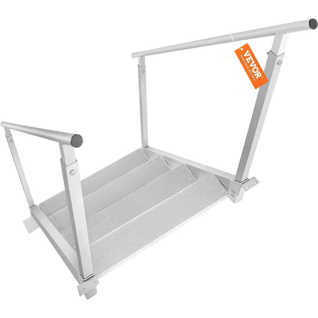 VEVOR Dock Ladder 4 Step, Dock Stairs 30''-38'' Adjustable Height, 227 kgs Load Capacity, Aluminum Pontoon Boat Ladder with Dual Handrails & Nonslip Mat for Ship/Lake/Pool/Marine Boarding