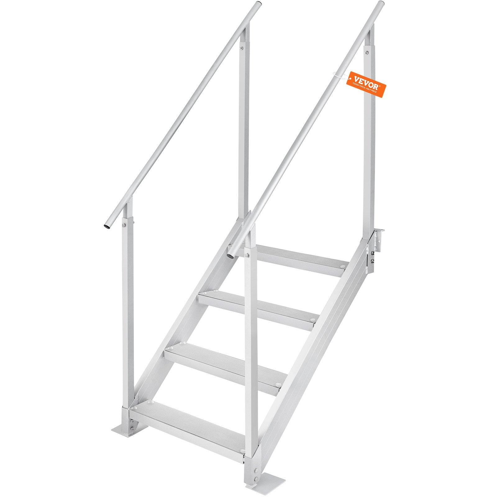 VEVOR Dock Ladder 4 Step, Dock Stairs 30''-38'' Adjustable Height, 227 kgs Load Capacity, Aluminum Pontoon Boat Ladder with Dual Handrails & Nonslip Mat for Ship/Lake/Pool/Marine Boarding