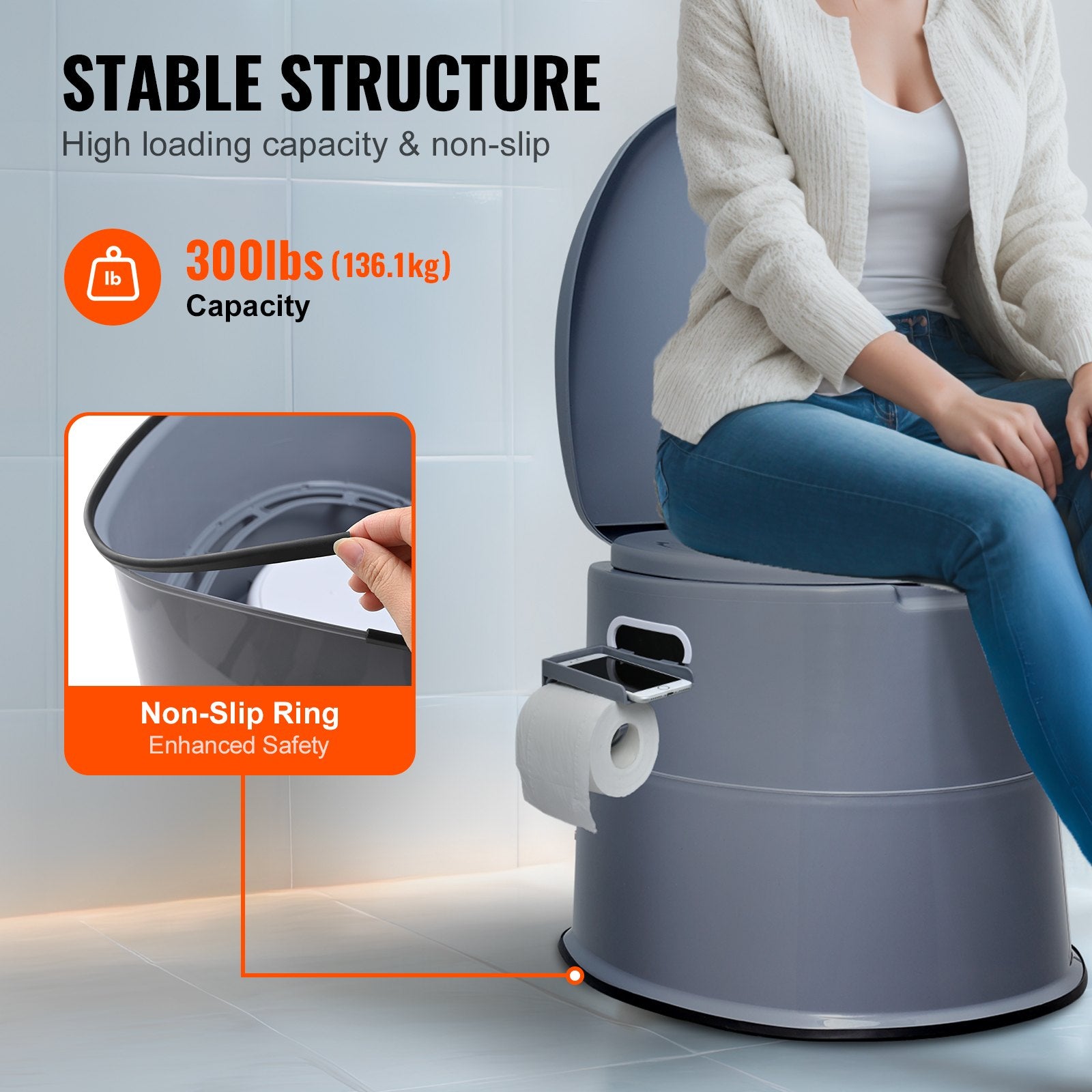 VEVOR Portable Toilet for Camping, Porta Potty with 5L Detachable Inner Bucket & Removable Paper Holder, Commode with Dual Lids, Travel Toilet for Adults Kids Outdoor Camping Car Long Road Trips