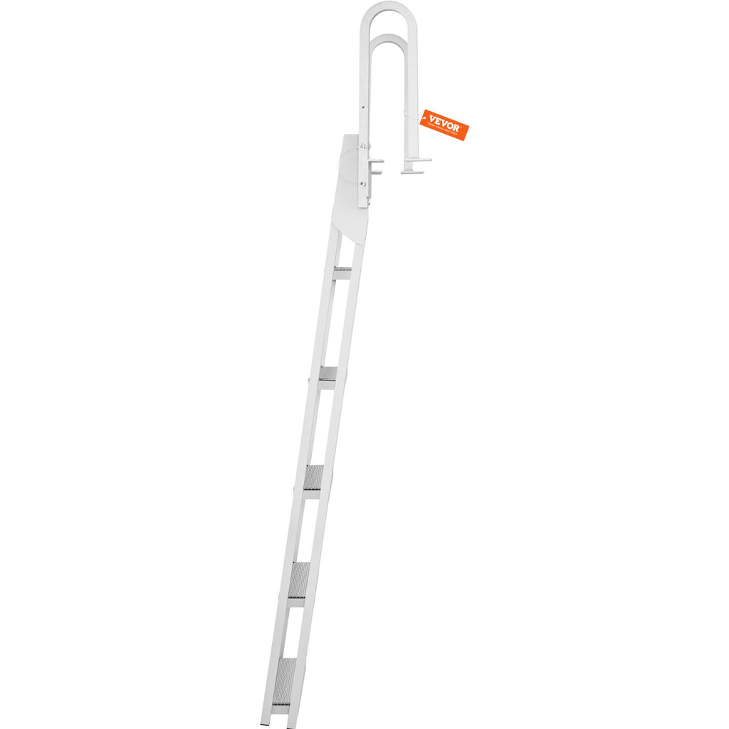 VEVOR Dock Ladder Flip Up 5 Steps, 350lbs Load Capacity, Aluminum Pontoon Boat Ladder with 4" Wide Step & Nonslip Rubber Mat,Swimm Step Ladder for Ship/Lake/Pool/Marine Boarding