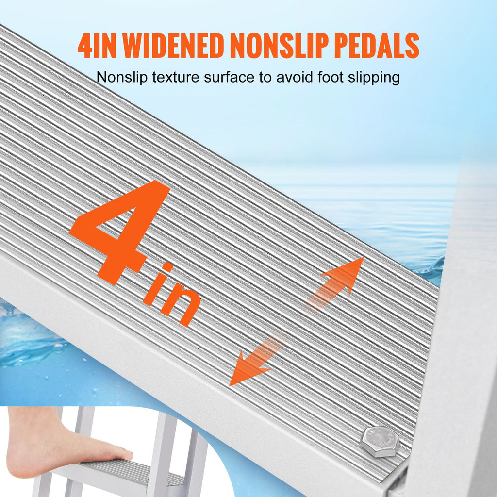VEVOR Dock Ladder, Retractable 5 Steps, 350 lbs Load Capacity, Aluminum Alloy Pontoon Boat Ladder with 66.9''-78.9'' Adjustable Height, 4'' Wide Step & Mat, for Ship/Lake/Pool/Marine Boarding