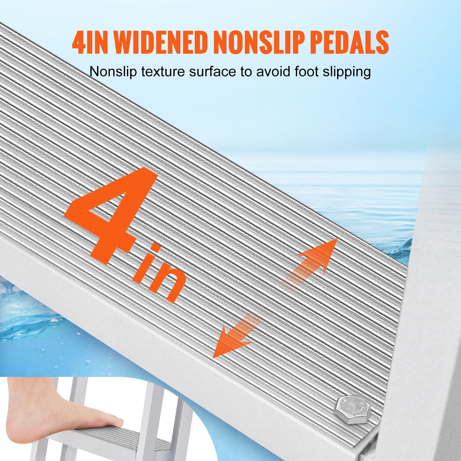 VEVOR Dock Ladder, Retractable 5 Steps, 350 lbs Load Capacity, Aluminum Alloy Pontoon Boat Ladder with 66.9''-78.9'' Adjustable Height, 4'' Wide Step & Mat, for Ship/Lake/Pool/Marine Boarding