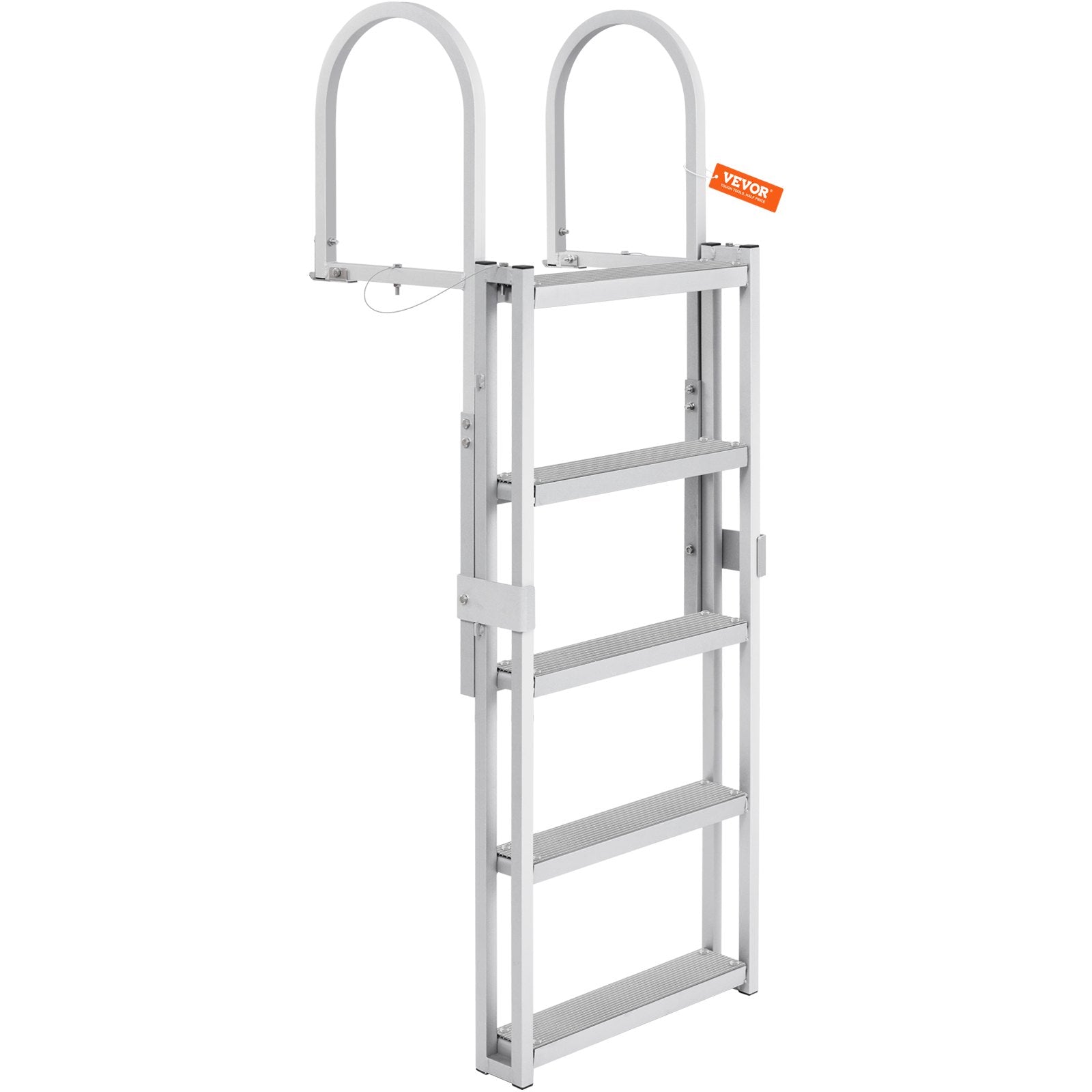 VEVOR Dock Ladder, Retractable 5 Steps, 350 lbs Load Capacity, Aluminum Alloy Pontoon Boat Ladder with 66.9''-78.9'' Adjustable Height, 4'' Wide Step & Mat, for Ship/Lake/Pool/Marine Boarding