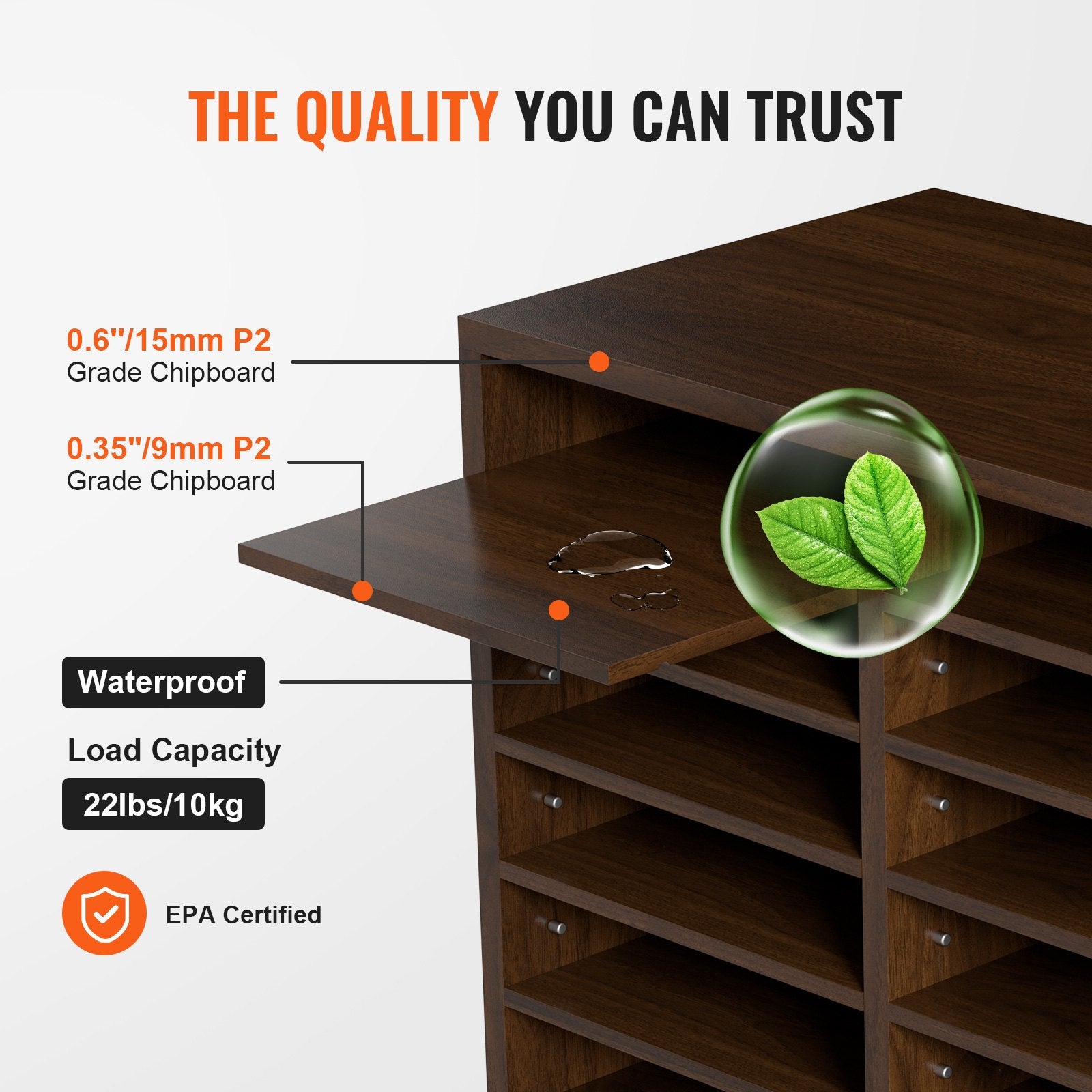 VEVOR Wood Literature Organizer Adjustable File Sorter 12 Compartments Brown
