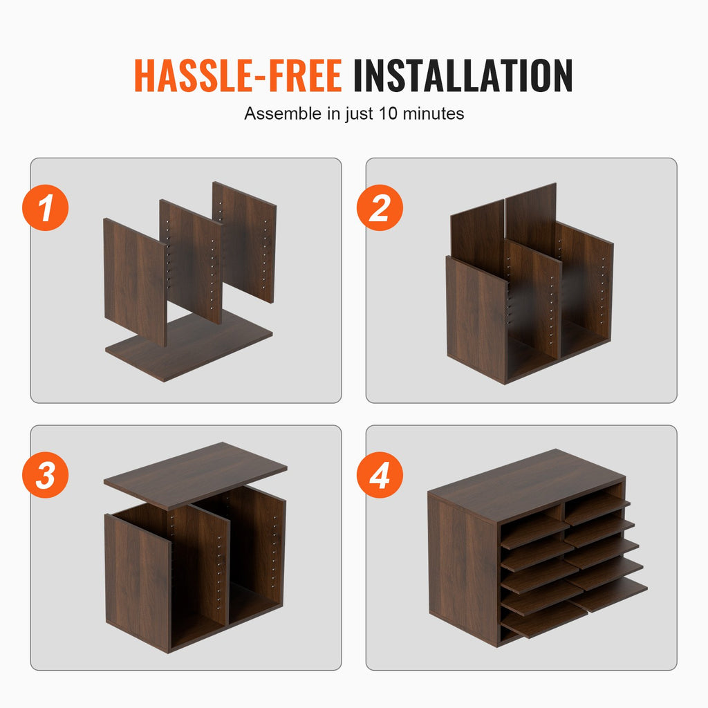 VEVOR Wood Literature Organizer Adjustable File Sorter 12 Compartments Brown