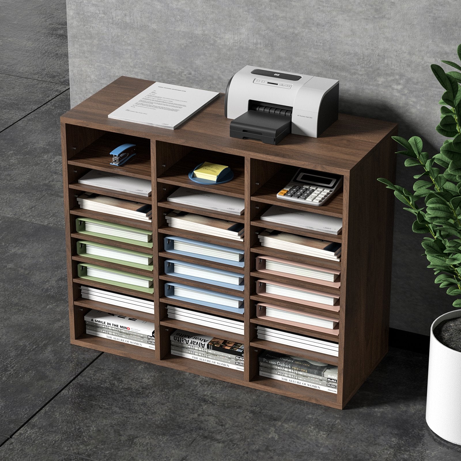 VEVOR Wood Literature Organizer Adjustable File Sorter 24 Compartments Brown