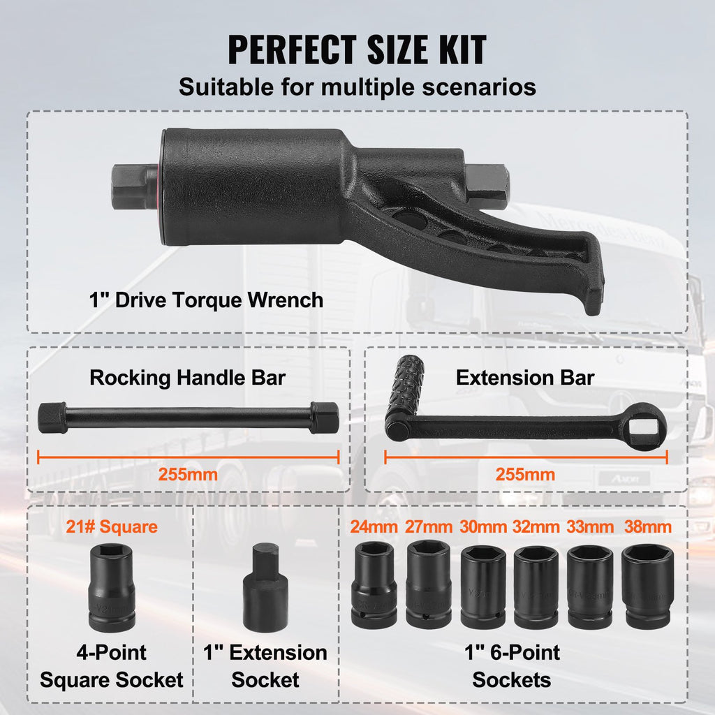 VEVOR Torque Multiplier, Heavy Duty Torque Multiplier Wrench Set, 1 Inch Drive Lug Nut Wrench Torque Multiplier, 1:64 6800N.m Lug Nut Remover, with 8 Sockets and Storage Case for Truck Trailer RV