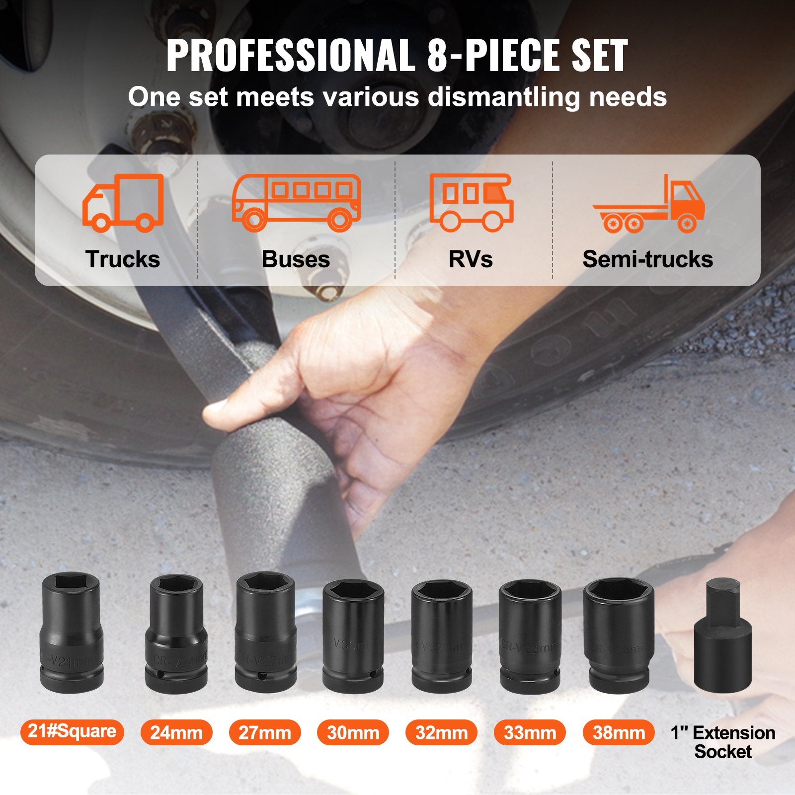 VEVOR Torque Multiplier, Heavy Duty Torque Multiplier Wrench Set, 1 Inch Drive Lug Nut Wrench Torque Multiplier, 1:64 6800N.m Lug Nut Remover, with 8 Sockets and Storage Case for Truck Trailer RV