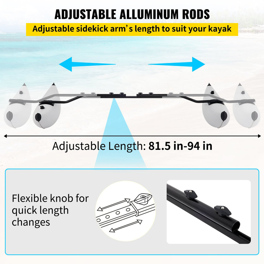 VEVOR Kayak Outrigger Stabilizer Inflatable Outrigger Float 2PCS PVC w/ Arms Rod