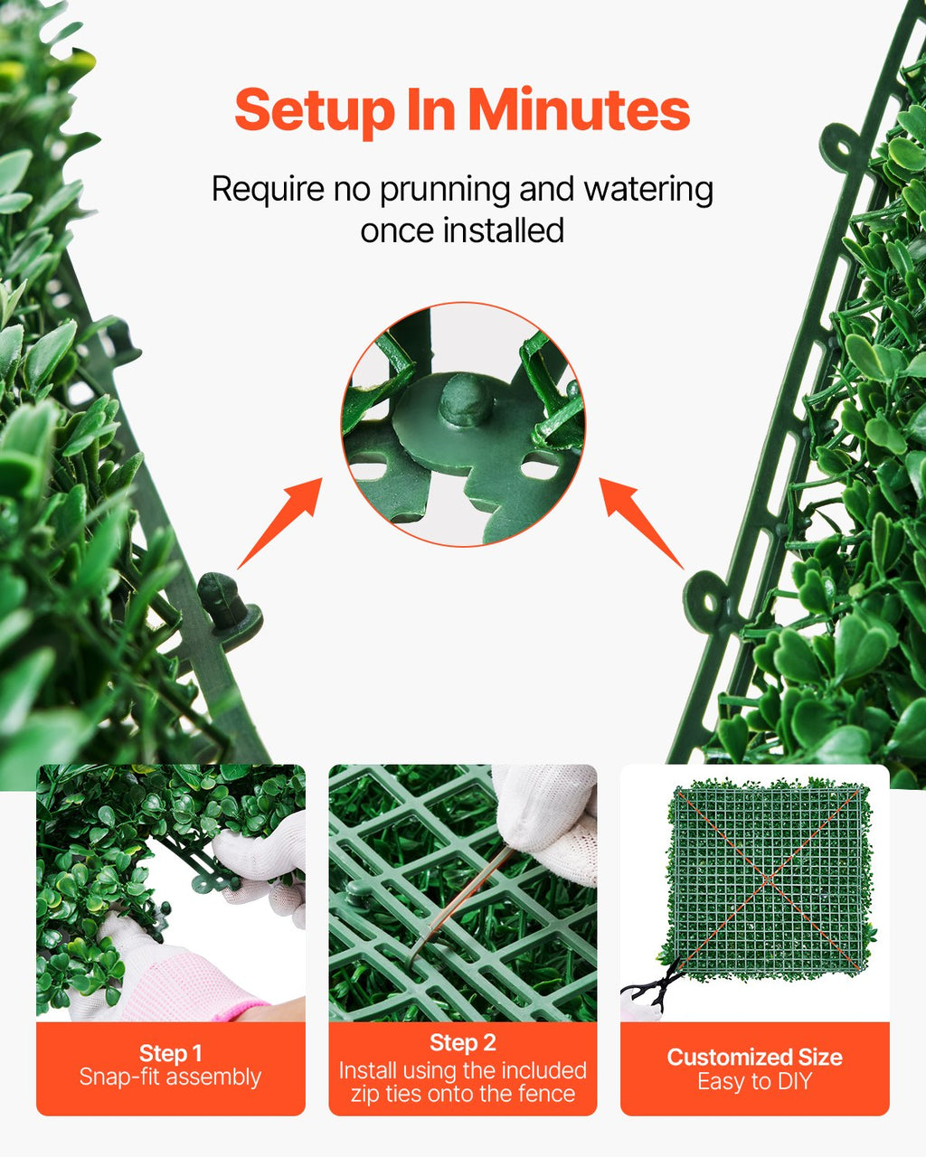 VEVOR Artificial Grass Wall Panels, 12 PCS 20 x 20 inch, 3D Combination Greenery Boxwood  Panel for Indoor Outdoor Green Decor & Ivy Fence Covering, Privacy Backdrop Wall Hedge Screen for Garden