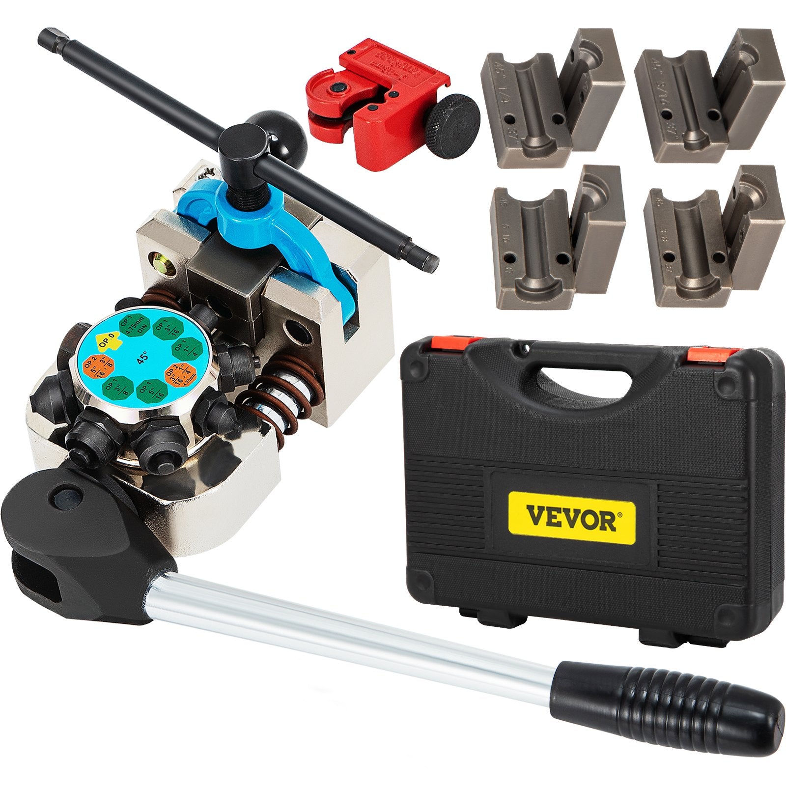 VEVOR Brake Line Flaring Tool, 45 Degree Single, Double, and Bubble Flares for 3/16", 1/4", 5/16" and 3/8" Tube Size, Suitable for Soft Metal of Copper Lines