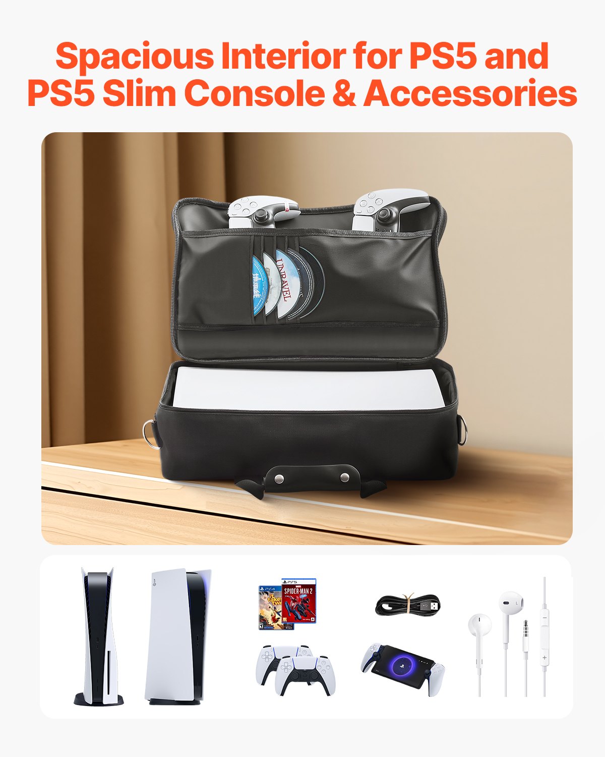 VEVOR PS5 Carrying Case Travel Bag for Playstation 5 PS5 Slim Waterproof Nylon