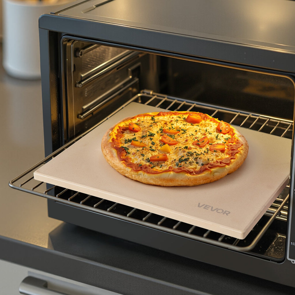 VEVOR Pizza Stone, 508 x 355 mm Rectangular Cordierite Pizza Stone, Extra Large Baking-Stone with Aluminum Peel, 15 mm Thick Heat-Resistant Cordierite, for Oven, Baking Bread & Pizzas, BBQ Grilling