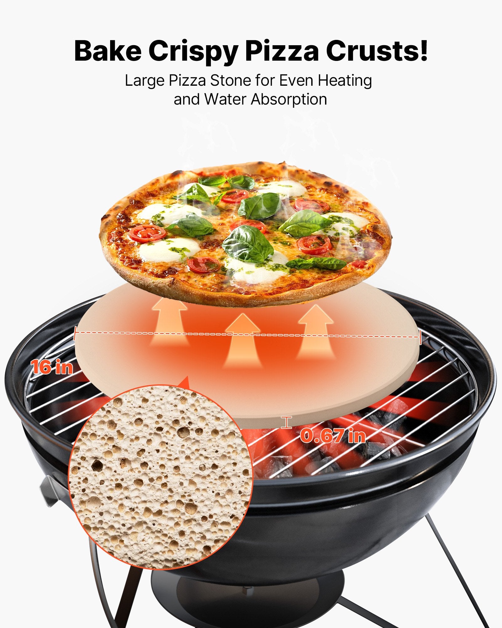 VEVOR Pizza Stone, 406 mm Round Cordierite Pizza Stone, Extra Large Baking-Stone with a Durable Stand, 17 mm Thickness Heat-Resistant Cooking Cordierite, for Kitchen Oven, Baking Pizzas, BBQ Grilling