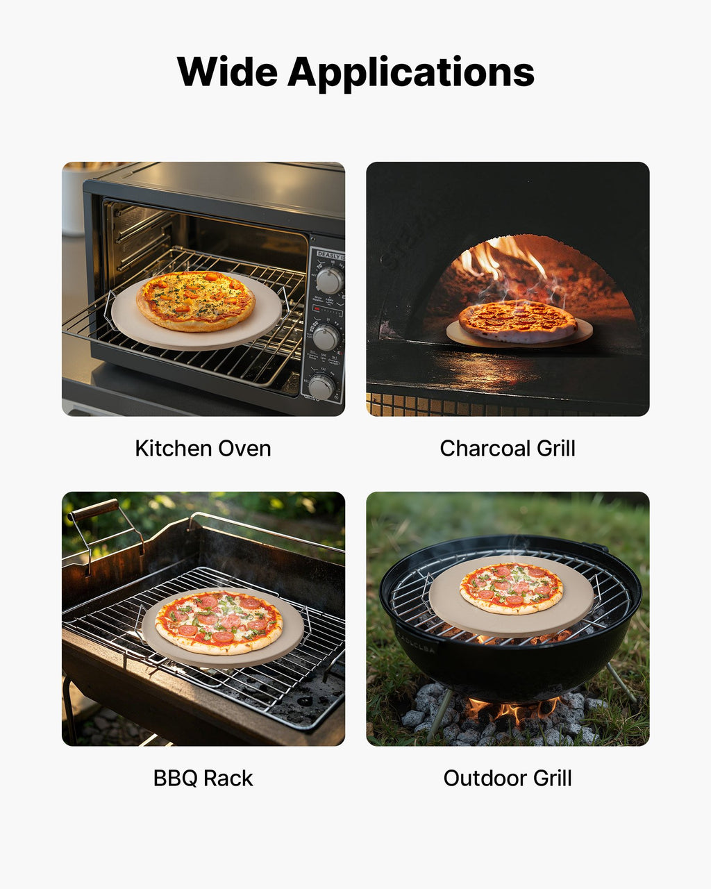 VEVOR Pizza Stone, 406 mm Round Cordierite Pizza Stone, Extra Large Baking-Stone with a Durable Stand, 17 mm Thickness Heat-Resistant Cooking Cordierite, for Kitchen Oven, Baking Pizzas, BBQ Grilling