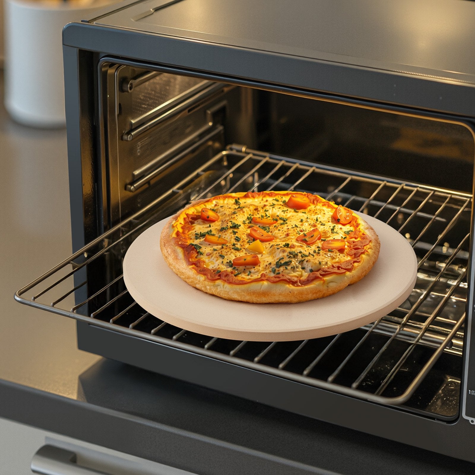 VEVOR Pizza Stone, 406 mm Round Cordierite Pizza Stone, Extra Large Baking-Stone with a Durable Stand, 17 mm Thickness Heat-Resistant Cooking Cordierite, for Kitchen Oven, Baking Pizzas, BBQ Grilling
