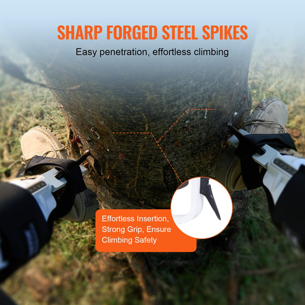 VEVOR Tree Climbing Spikes, 1 Pair Aluminum Climbing Spurs, 350lbs Load Capacity Tree Climbing Gear with Straps and Spike Protectors, Arborist Equipment for Climbers, Hunting, Fruit Picking, White