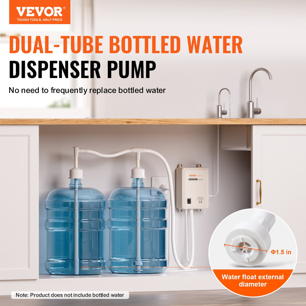 VEVOR Bottled Water Dispenser Pump System, 2x5 Gallon Dispensing System, Automatic Electric Water Dispenser, Double-Pipe Water Jug Pump, Compatible Use with Coffee/Tea Machine, Refrigerator, Ice Maker