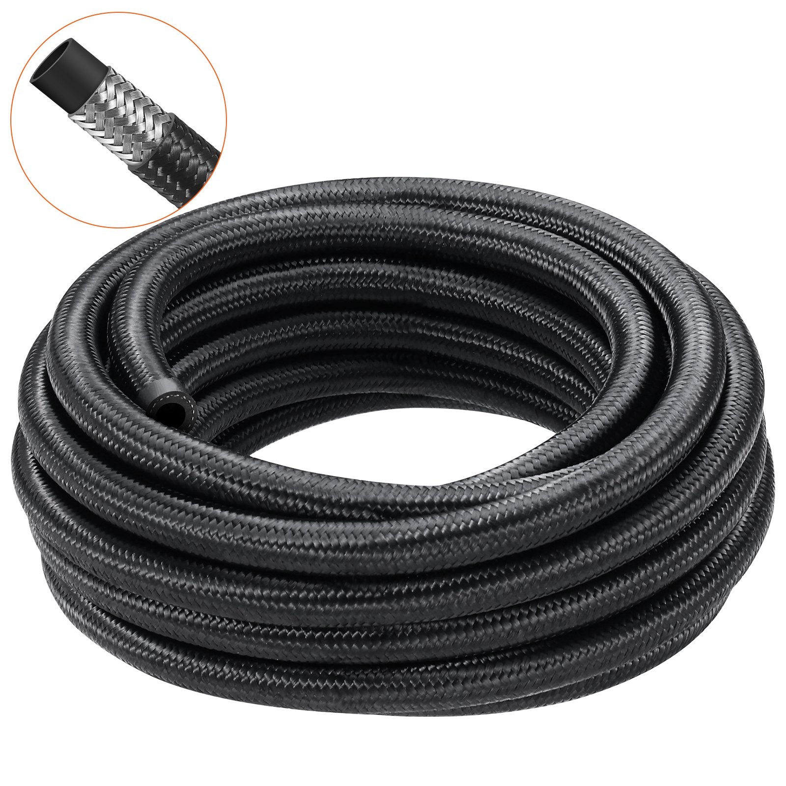VEVOR 8AN Fuel Line Kit, 6.1 m Fuel Hose Kit, 1.0 cm Nylon Stainless Steel Braided Fuel Line Oil/Gas/Diesel Hose End Fitting Kit, with 12 PCS Swivel Fitting Adapter Kit, Black