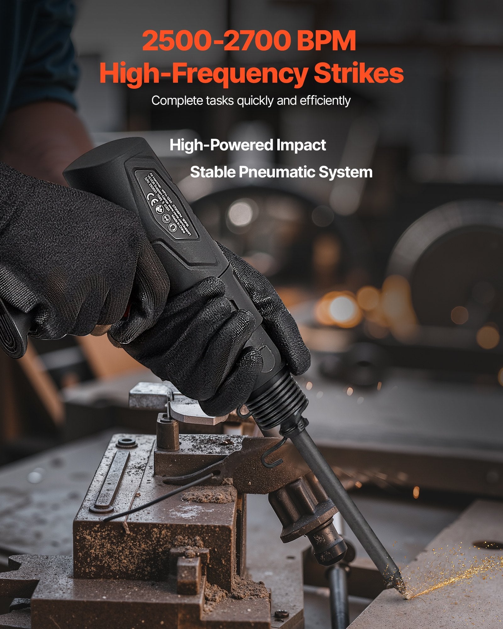 VEVOR Air Hammer, 2500-2700BPM Pneumatic Hammer with 70mm Stroke & 4PCS 170mm Long Barrel Chisels, Pistol-Grip Compact Air Chisel Pneumatic Shovel Tool for Cutting Scraping Demolishing