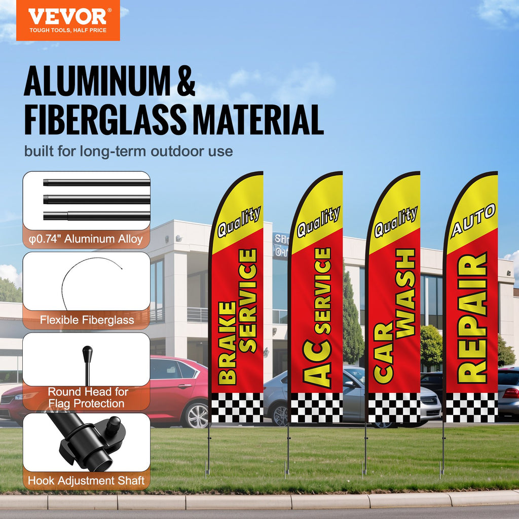 VEVOR Auto Repair Advertising Feather Flag Kit Swooper Flags and Poles 16.3 FT