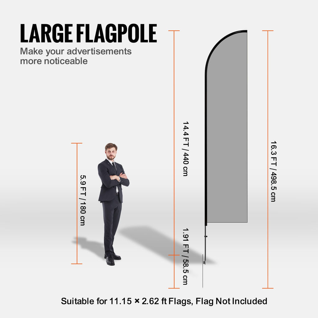 VEVOR Feather Flag Pole Kit, Swooper Flag Pole Set 16.3 ft, Sign Flag Poles for Business Advertising Flags Outdoor, with A Ground Stake and Carrying Bag (Flag Not Included)
