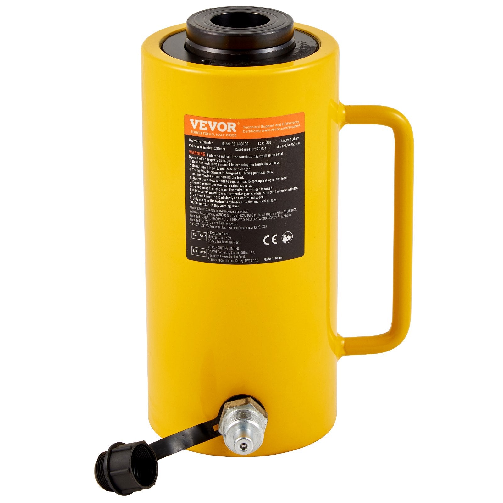 VEVOR 30Ton 10.16 cm Stroke Hollow Hydraulic Cylinder Jack 29937 Lift Cylinder Industrial Durable Automotive Body Bending