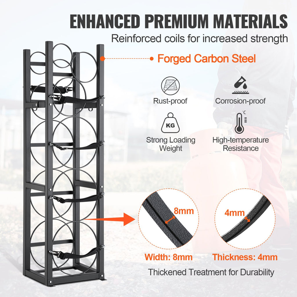 VEVOR Refrigerant Tank Rack, with 3 x 30lbs and Other 3 Small Bottle Tanks, Cylinder Tank Rack 12.79x12.99x47.12 in, Refrigerant Cylinder Rack and Holders for Freon, Gases, Oxygen, Nitrogen