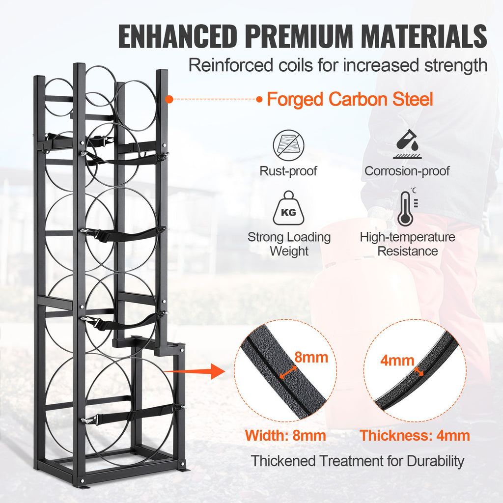 VEVOR Refrigerant Tank Rack, with 1 x 50lb, 2 x 30lb and Other 3 Small Bottle Tanks, Cylinder Tank Rack 15.55x12.99x49.8 in, Refrigerant Cylinder Rack and Holders for Freon, Gases, Oxygen, Nitrogen