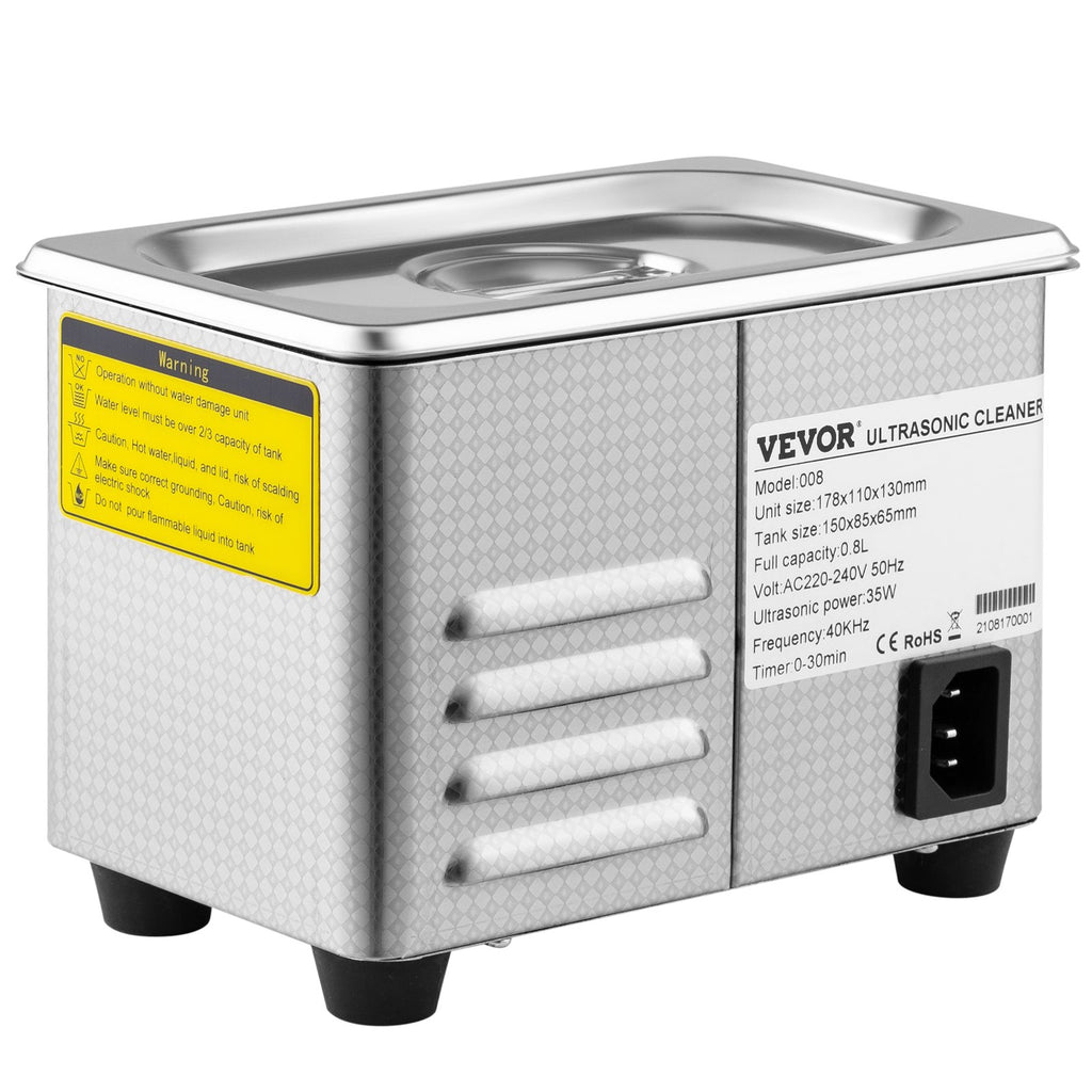 VEVOR 0.8L Professional Ultrasonic Cleaner 304 Stainless Steel Digital Lab Ultrasonic Cleaner with Timer for Jewelry Watch Glasses Circuit Board Dentures Small Parts Dental Instrument (0.8L)