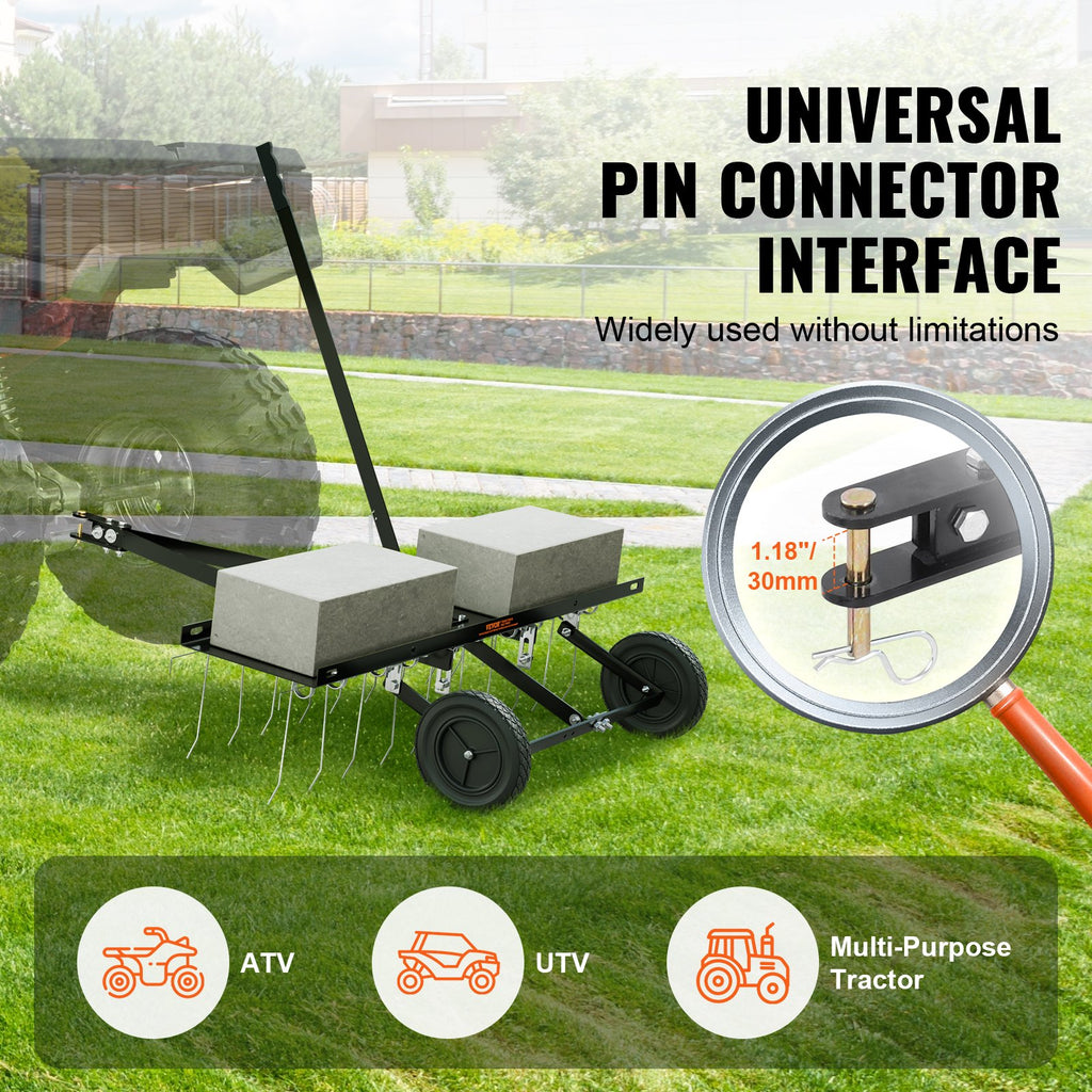 VEVOR Tow Behind Dethatcher, 1015mm Tow Dethatcher with 20 Spring Steel Tines, Lawn Dethatcher Rake for ATV or Mower, Tow Behind Lawn Rake with Lift Handle for Garden Farm Grass